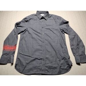 Calvin Klein Button Up Shirt Mens Size M Black Red Ring on Arm 100% Cotton